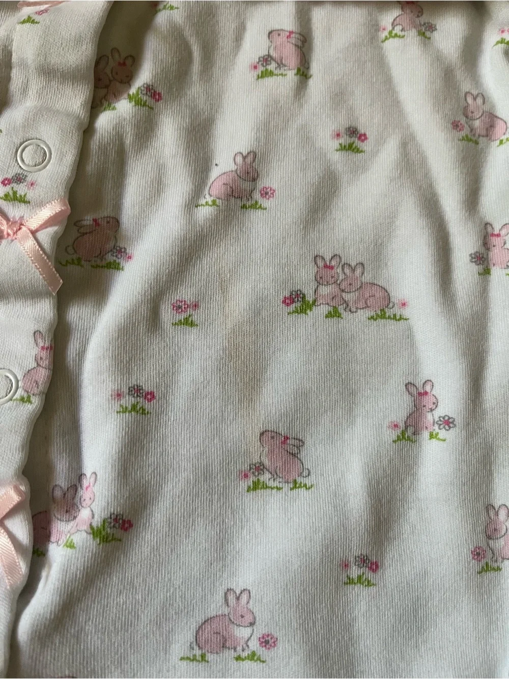 Little Me Cream and Pink Floral Footed One-Piece w Bows
